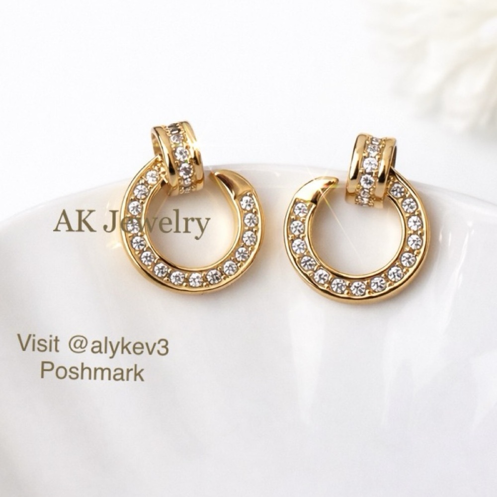 💎LUXURY NAIL EARRINGS GOLD Zircon Diamond Pave Elegant Classy - Picture 4 of 9